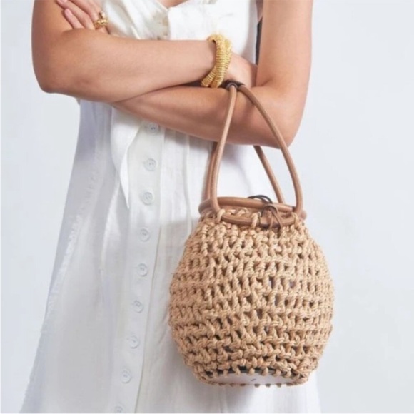 Cult Gaia Enya Interwoven Crochet Top Handle Basket Bag Natural - Picture 3 of 13